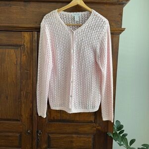 Cherokee Pointelle Pink Crochet Cardigan